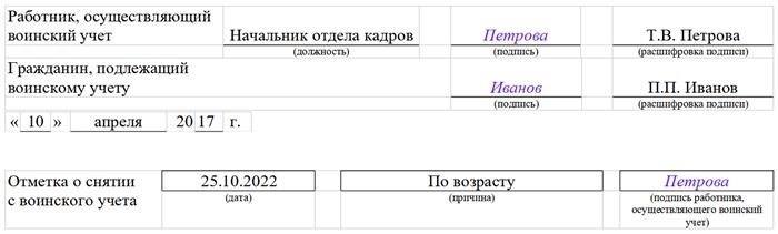 Запись, сделанная в документе формата Т-10